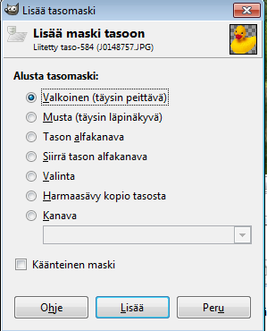 Haaga-Helia ammattikorkeakoulu GIMP-ohje 14 (38) 3. Pienennä varmuuden vuoksi valintaa, ettei tule reunapikseleitä: valitse Valitse, Pienennä, 1px (Select, Shrink) 4. Kopioi kuva toiseen 5.