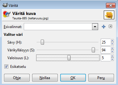 säätöarvoja ym. Kannattaa kokeilla, millä tulee paras tulos. 11.8 Värin vaihtaminen, uudelleenvärittäminen 1.