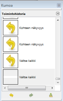 viivat saa näkyviin/pois. 1.5 Toimintojen peruminen 1.6 Työkalut Toiminnot perutaan Ctrl-Z:lla tai Muokkaa, Toimintohistoria (Edit, Undo history), napsauta roskakorin kuvaketta oikeassa alakulmassa.