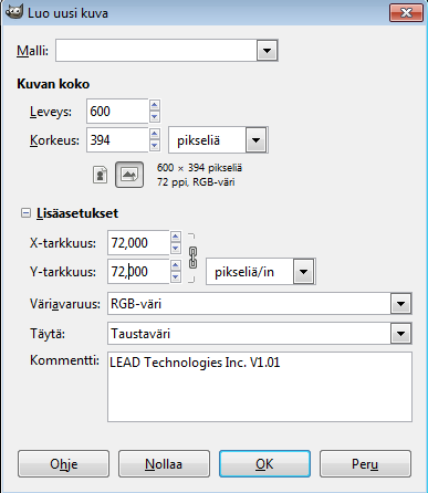 Haaga-Helia ammattikorkeakoulu GIMP-ohje 6 (38) 2 Uuden piirroksen luominen, tallentaminen 1.