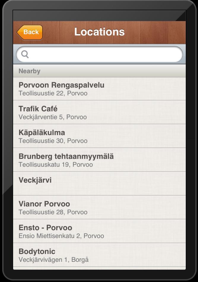 Esimerkki: Nearby-toiminto (listaa