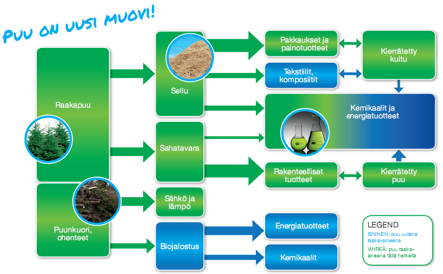 12 4.1 Vihreä talous ja materiaalitehokkuuden vahvistaminen Kuva 4 Puun uudet mahdollisuudet VTT 2014
