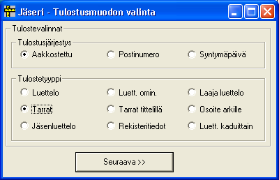 Luku 9 Tulostaminen Tulosteet ovat olennainen ja välttämätön osa jäsenrekisteriä. Seuraavassa käydään läpi tulostukseen liittyviä asioita.
