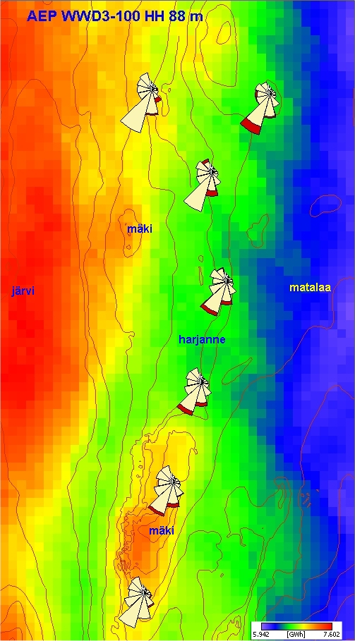 Lännessä meren rantaan ~ 5 km Järvi vasemmassa reunassa Keskellä harjanne pohjoiseteläsuunnassa Harjanteen itäpuolella maasto alempana Kuvassa on