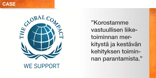 Wärtsilä mukaan YK:n Global Compact -aloitteeseen Wärtsilä allekirjoitti vuonna 2009 Yhdistyneiden kansakuntien Global Compact -aloitteen, ja YK:n Global Compact on rekisteröinyt yhtiön verkoston