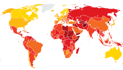 Ukrainan yhteiskunnalliset perusteet rapautuneet (korruptio laaja-alaista tilanne huonompi kuin Venäjällä) 1998 (tutkittiin 85 maata) 2013