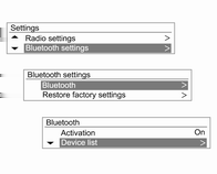 Infotainment-järjestelmä 125 Jos Infotainment-järjestelmään on jo kytketty Bluetooth-laite, Bluetooth on varattu näkyy näytössä. Yhteysvalmius näkyy viestin ja turvakoodin kanssa.