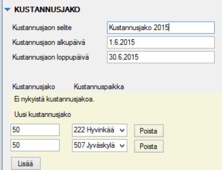 Olemassa levan kustannusjan tietja ei lmakkeella vida päivittää. Uusi kustannustenjak päättää autmaattisesti henkilön edellisen vimassa levan kustannusjan.