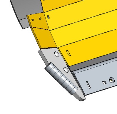 Kulmaterä MSP03-mallisarjan laitteissa on hydraulinen sivuiskunvaimennin (7, kaavio 5), joka vähentää esimerkiksi teräosan päätyyn kohdistuvan iskun vaikutusta reunakiveen ajettaessa.