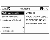 88 Navigointi Reitin aloitus Lähtöasetuksena uudet välietapit lisätään luettelon loppuun. Jos halutaan muu sijainti, käännä monitoimisäädintä valitaksesi toisen syöttökohdan.