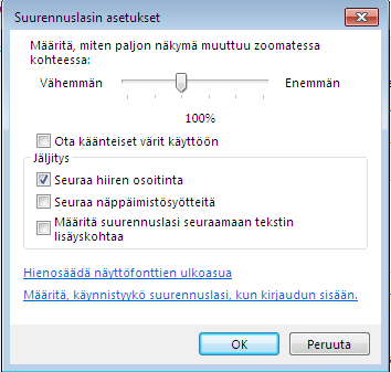 Paranna näytön näkyvyyttä Helppokäyttökeskus/Paranna näytön näkyvyyttä valikosta pystyy valitsemaan suuren