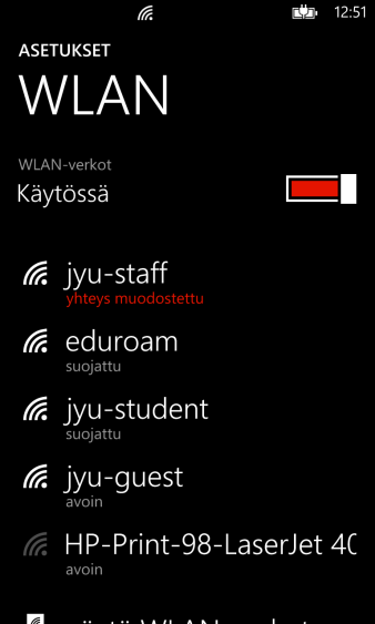 JYU-Staff WLAN-verkon käyttöönotto Yliopiston henkilökunnan WLAN-verkon saat käyttöösi tällä ohjeella.