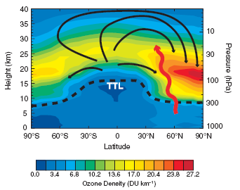 Kulkeutuminen stratosfää ääriin ja prosessit stratosfää äärissä Päästöt troposfäärissä pysyviä troposfäärin olosuhteissa sekoittuvat tasaisesti (n.