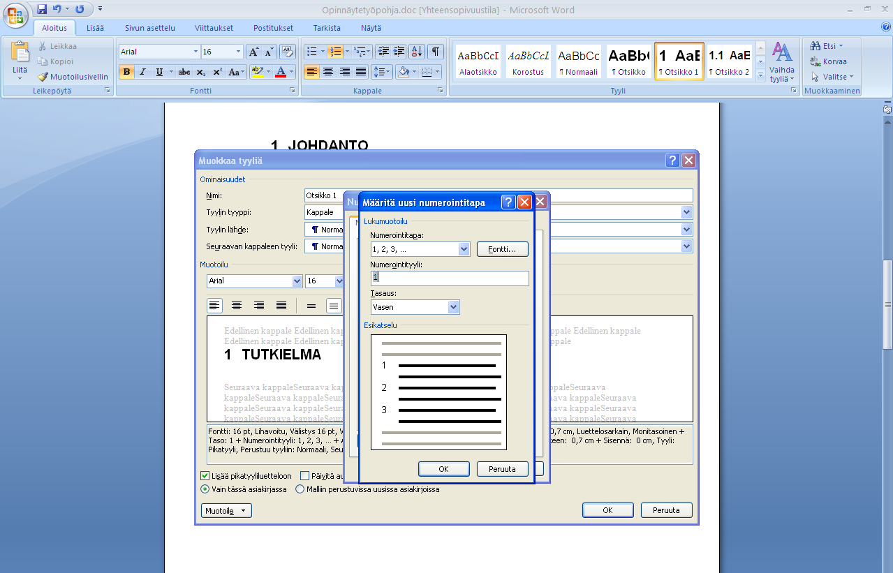 OTSIKKO (1) - NUMEROINTI