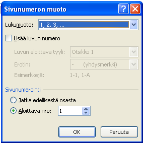 uudestaan Johdantosivulle. 2. Aseta aloittavaksi numeroksi 1.