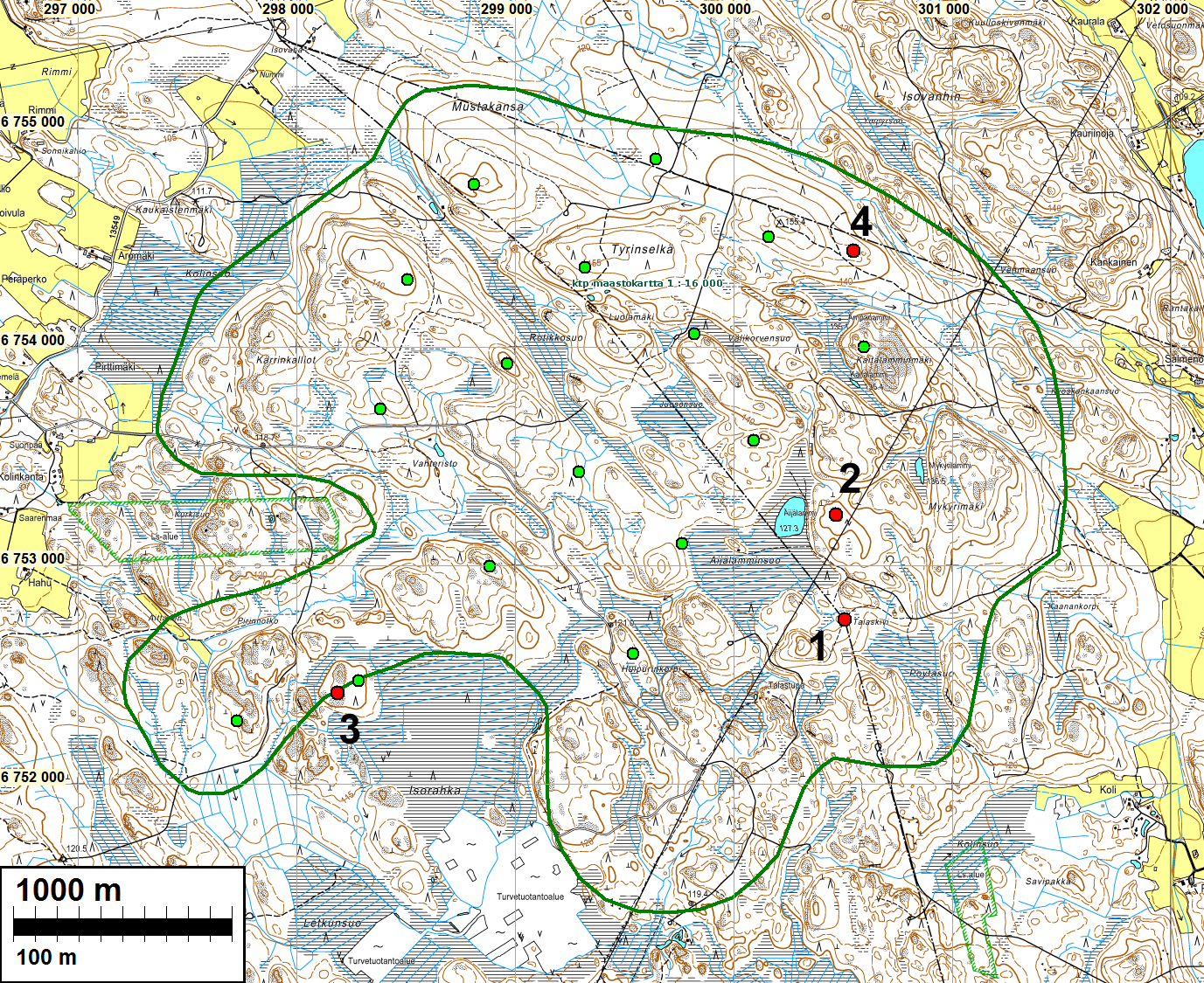 3 Selityksiä: Koordinaatit ja kartat ovat ETRS-TM35FIN koordinaatistossa. Kohdekuvauksissa lisäksi YKJ koordinaatit (pi). Karttapohjat Maanmittauslaitoksen maastotietokannasta syksyllä v.