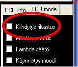 muutoin kiihdytystilanteessa moottori menee laihalle. Kiihdytysrikastustilanne tulkitaan kaaasuläpän asentoanturin signaalin muutosnopeudesta. Aktivointi Herkkyys Kartalla F5.