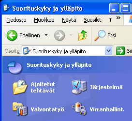 Jos Ohjauspaneelissa on luokiteltu näkymä, valitse ensin Suorituskyky ja ylläpito ja käynnistä sitten Järjestelmä.