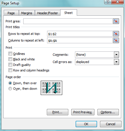 Excel 2013 Tulostaminen ja tulostusasetukset 7 Rivi- ja sarakeotsikoiden tulostaminen Jos taulukko on pitkä tai leveä niin, että ulottuu usealle sivulle, pitää joka sivun alkuun tulostaa otsikkorivit