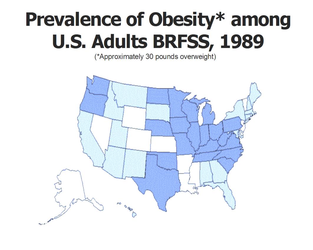Prevalence of Obesity * among US Adults from 1989 1999 (*