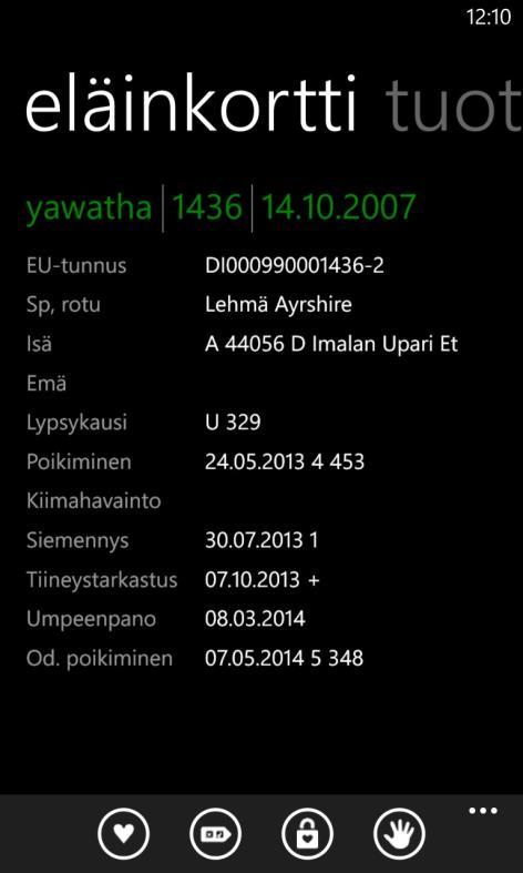 kantakirjanumero ja nimi Emä; Rotu, korva Lypsykausi; Lypsykauden vaihe ja ruokintapäivät Poikiminen; viimeisin poikimapäivä, kerta ja