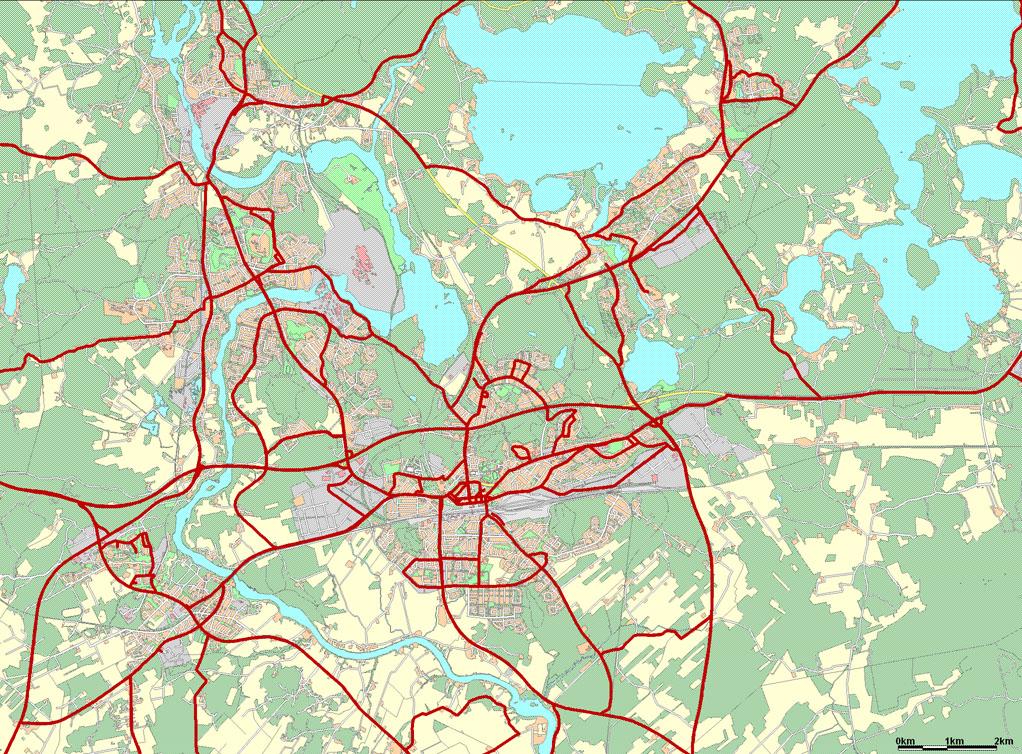 Kuva 2. Paikallisliikenteen linjasto Kouvolassa.