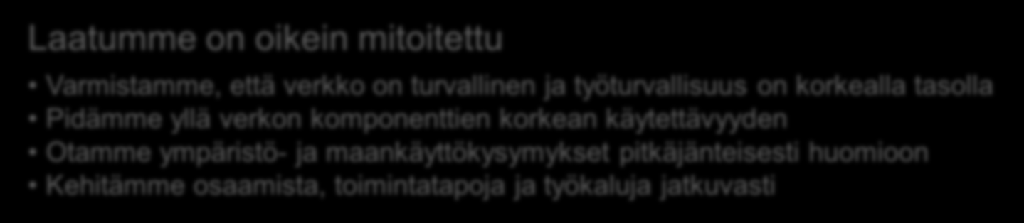 Teemme investoinnit ja kunnossapidon turvallisesti ja tehokkaasti Sisäiset prosessit Siirtokapasiteetin varmistaminen Siirtokapasiteetti riittää asiakkaiden ja markkinoiden tarpeisiin Varmistamme