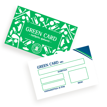 GREEN CARDIN MYÖNTÄMINEN JA GREEN CARD SUORITUKSEN VASTAANOTTAMINEN - Green Cardin myöntää Golfliiton jäsenseura. - Green Card myönnetään, kun pelaaja on suorittanut Green Card kokeen onnistuneesti.