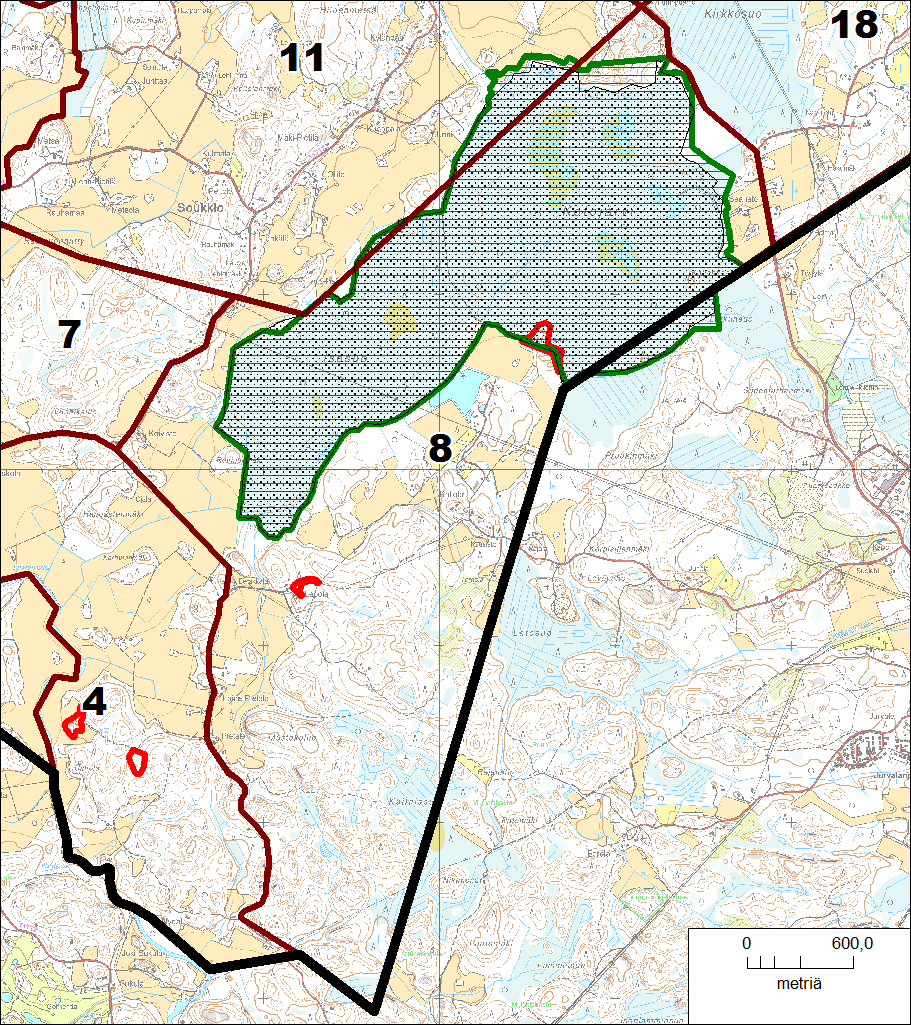 2000 -alueen pohjoispuolinen peltoalue. Idässä raja noudattaa selvitysalueen rajaa ja Sälinkääntietä (kuva 9). Osa-alue on pääosin metsää, peltoa on etenkin Eerakkalantien varrella.