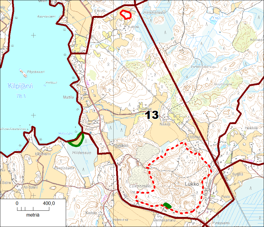 Osa-alueen lounaiskulmaa rajaavat Kaanaantie ja Sälinkääntie sekä Kilpijärvi. Tämä osa on kokonaan peltoa ja rakennettuja alueita.