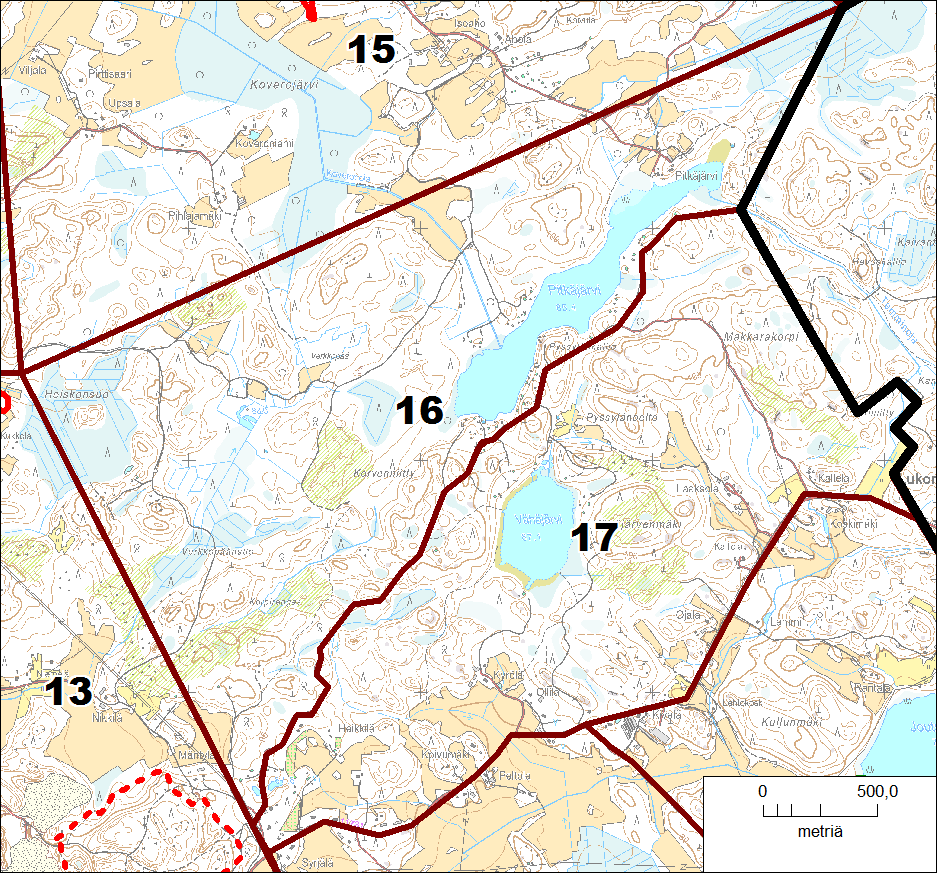 3.1.16 Osa-alue 16 Osa-alue sijaitsee Kilpijärven itäpuolella ja sitä rajoittaa pohjoisessa Pitkäjärven ja Heiskonsuon pohjoispuolinen metsäalue, ja lännessä se rajoittuu Kilpijärven vanhaan