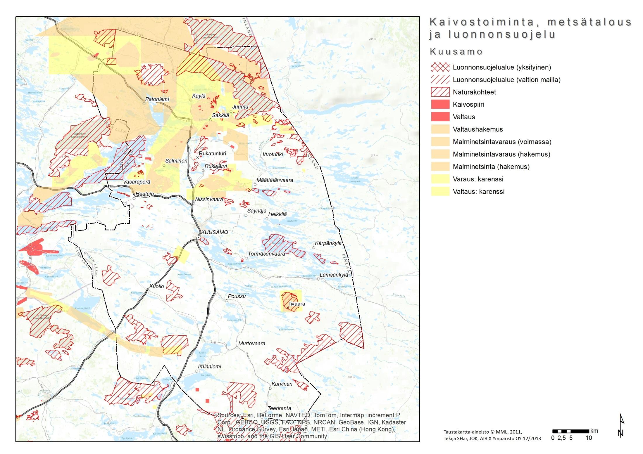 YHTEENSOVITTAMISEN TARPEET: kaivostoiminta, metsätalous ja luonnonsuojelu Alue, jolla suuri yhteensovittamisen tarve (luonnonsuojelu, metsätalous, kaivostoiminta)