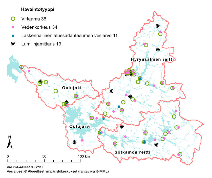 2.2 Hydrologia Oulujoen vesistöalueella on käytettävissä melko kattava ja pitkäaikainen havaintoverkosto, joka on riittävä tulvantorjuntaan liittyvien ennusteiden ja toimenpiteiden tekemiseen.