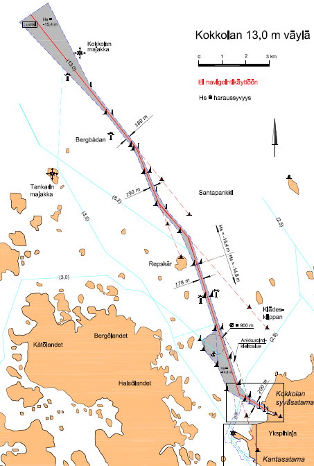 Kokkolan 14 metrin väylä Nykyisen väylän kulkusyvyys 13,0 m ja liikenteellä olisi tarve ja mahdollisuus hyödyntää nykyistä syvempää väylää Merenkurkun läpi kulkevan reitin nykyinen syvyys rajoittaa