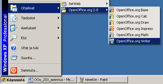 - 14 - Vedä valintavaihtoehto OpenOffice.org Writer hiiren oikealla painikkeella esimerkiksi työpöydälle tai haluamaasi työpöydän kansioon ja valitse vaihtoehto Kopioi tähän, kun vapautat painikkeen.