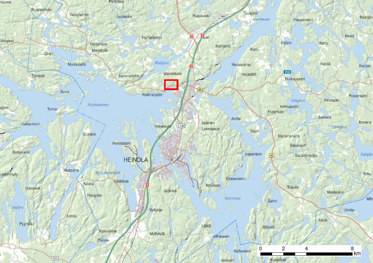 Kaavoitettava alue sijaitsee Heinolan kaupungin alueella, noin 6 kilometriä Heinolan keskustasta pohjoiseen.