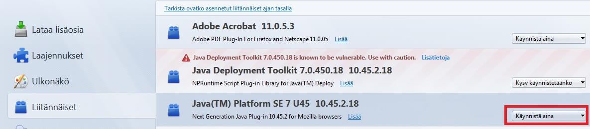 3 Java Myös Javasta suositellaan käytettäväksi uusinta versiota, ellei toisin ilmoiteta.