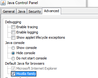 Java-sisällön salliminen näytettäväksi selaimessa Mikäli Javaa ei näy ollenkaan Lisäosissa, tulee tarkistaa Javan hallintapaneelista, että Java-sisältö on sallittu selailemme.