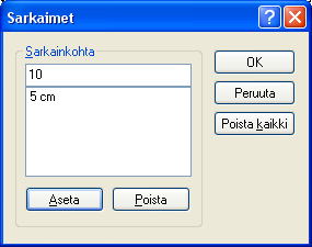 Sarkainten lisääminen WordPadissa on vain vasemmalta tasaava sarkain. Oletusarvona sarkaimet ovat noin 1,27 cm päässä tosistaan. Kun haluat lisätä sarkaimia, voit napsauttaa ne hiirellä viivaimelle.