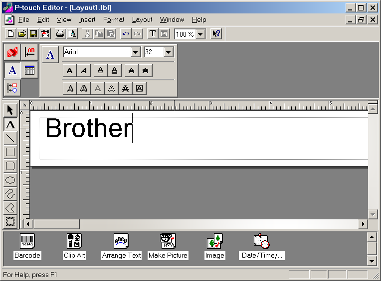 3 Näppäile teksti tietokoneen näppäimistöltä. 4 Kun haluat siirtyä uudelle riville, paina näppäimistön Enter-näppäintä. P-touch Editor 3.2 ohjelmassa teksti kirjoitetaan aina normaalitilassa.