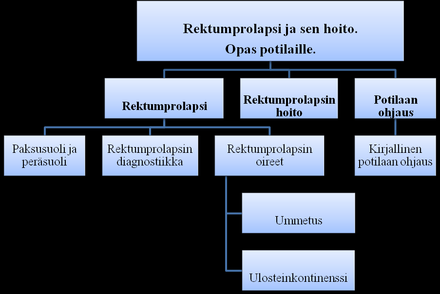 8 3 TEOREETTISET LÄHTÖKOHDAT Opinnäytetyöni teoreettisiksi lähtökohdiksi muodostuivat rektumprolapsi, sen hoito, potilasohjaus.