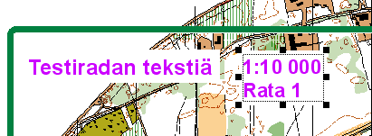 Siirrä teksti haluttuun kohtaan kartalla ja muokkaa tarvittaessa laatikon kokoa mustista pisteistä.