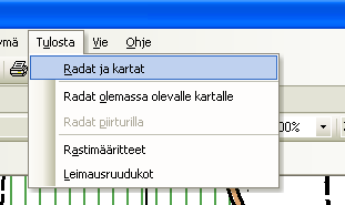 Ratojen tulostaminen Kun olet määritellyt tarvittavat radat sekä tulostusalueen, voit siirtyä karttojen tulostamiseen.