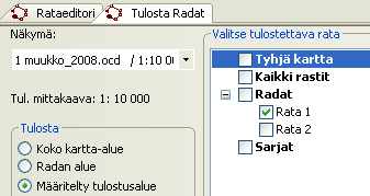 Jos kartta tulostetaan vaakapaperille, niin valitse kohta Tulosta vaakaan