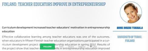 Toteutunut tiedotus ja levittäminen viime kokouksen jälkeen, 6/6 LOKAKUU -13 Entrepreneurship News 2013 (ESU): Bridging research and