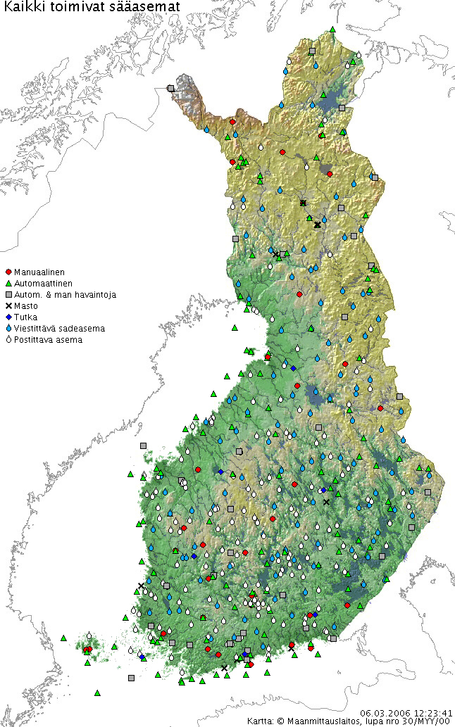 IL:n havaintoasemaverkko noin 500 havaintoasemaa ympäri Suomea ja sen merialueita valtaosa asemista automaattisia säähavaintoasemia (AWS, Automatic Weather Station) AWS-asemilla mitattavia