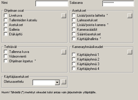 LUKU 2. ASENTAMINEN JA ASETUKSET 14 2.1.5 Käyttäjäasetukset 2.1.5.1 Käyttäjän lisääminen ja poistaminen Kaksoisnapsauta Lisää uusi käyttäjä.