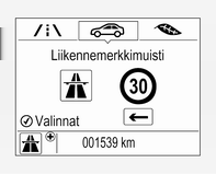 182 Ajaminen ja käyttö 7" värillinen infonäyttö: visuaaliset opastusviivat ja varoitussymbolit voidaan kytkeä päälle ja pois näytön alaosan kosketuspainikkeilla.