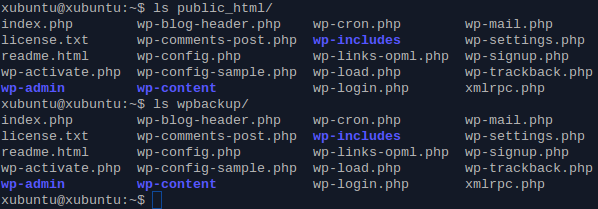 Tiedostojen varmuuskopiointi Minun WordPress tiedostoni sijaitsivat hakemistossa /home/xubuntu/public_html/. Päätin varmuuskopioida hakemiston käyttämällä Rsync-ohjelmaa.