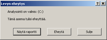 LEVYN EHEYTYS (DEFRAG) (PALVELIN JA TYÖASEMA) YLEISTÄ Kaikki tiedostot kiintolevyllä on talletettu peräkkäin tiettyyn järjestykseen.